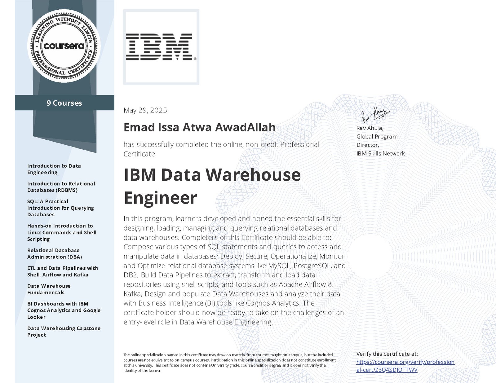 MOS Certificate